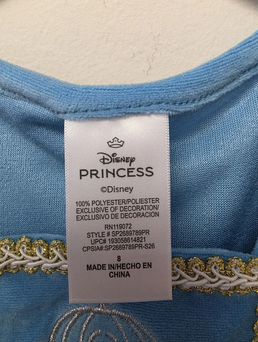 Disney Cinderella Princess Tutu Velour top Tulle Skirt Dress Blue 8